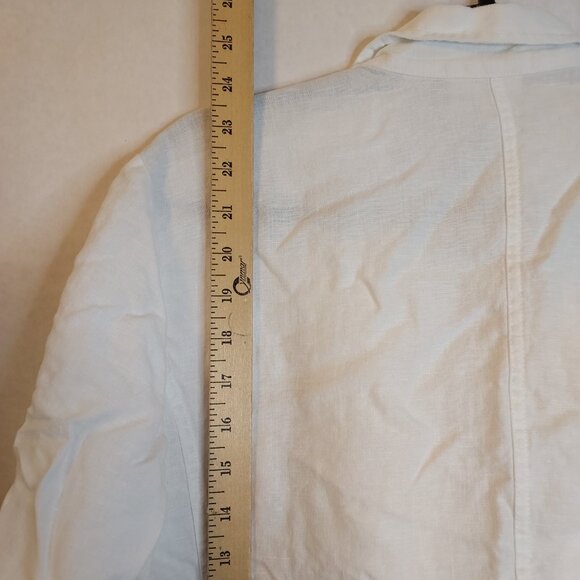 Chico's Linen Blazer Women's XL White Ruched Front Eyelet Mother of Pearl Button - Picture 13 of 15